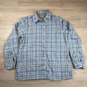 LL Bean Shacket Mens S Flannel Blue Plaid Fleece Lined Shirt Workwear Outdoor